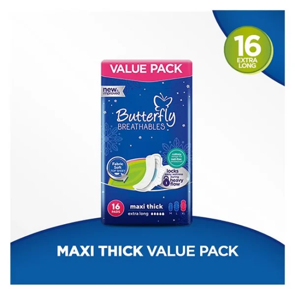 Butterfly Breathables Maxi Thick Pads, Extra Large, 16-Pack prices Paksitan