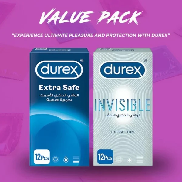 Durex Pack of 2 - Durex Extra Safe 12's Condoms + Durex Invisible Extra Thin 12's best Condoms in pakistan