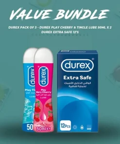 Durex Pack of 3 - Durex Extra Safe Condoms 12's + Durex Play Cherry Lube 50ml + Durex Play Tingle Lube 50ml