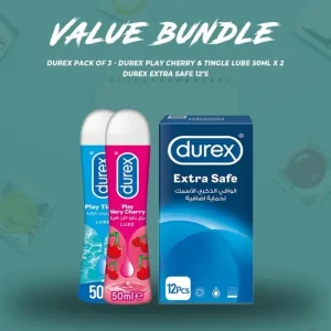 Durex Pack of 3 - Durex Extra Safe Condoms 12's + Durex Play Cherry Lube 50ml + Durex Play Tingle Lube 50ml