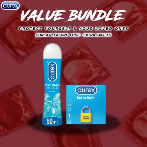 Durex Pack of 2 - Durex Extra Safe Extra Thick Safety Condoms 3s + Durex Play Tingle Lube 50ml pakistan