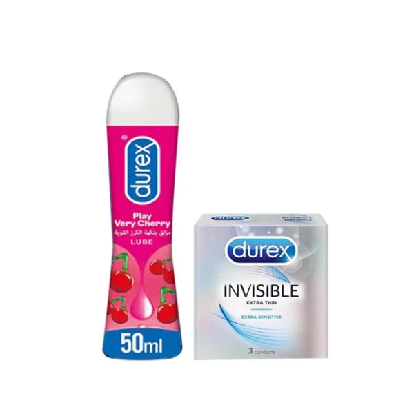 Durex couple Pack of 2 - Durex Invisible 3s, cherry lube gel 50ml best prices in pakistan