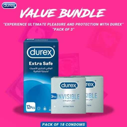 Durex Pack of 3 - Durex Extra Safe 12s Condoms + Durex Invisible Extra Thin 3s Condoms x 2 paksitan