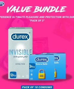 Durex Pack of 3 - Durex Invisible Extra Thin 12s Condoms + Durex Extra Safe 3s Condoms x 2 pakistan