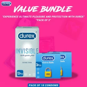 Durex Pack of 3 - Durex Invisible Extra Thin 12s Condoms + Durex Extra Safe 3s Condoms x 2 pakistan