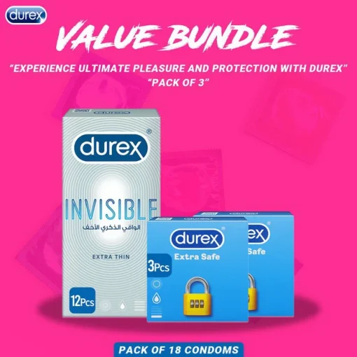 Durex Pack of 3 - Durex Invisible Extra Thin 12s Condoms + Durex Extra Safe 3s Condoms x 2 pakistan